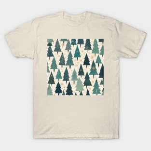 Green and Gold Christmas Tree Pattern T-Shirt